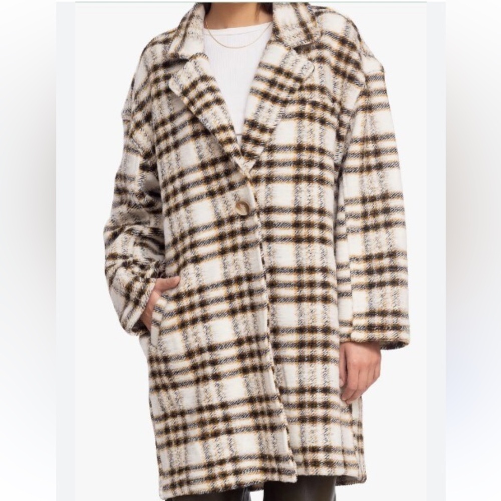 NWT Blank Nyc Womens Teddy Coat Size ScNext In Line Button Jacket Plaid Shacket